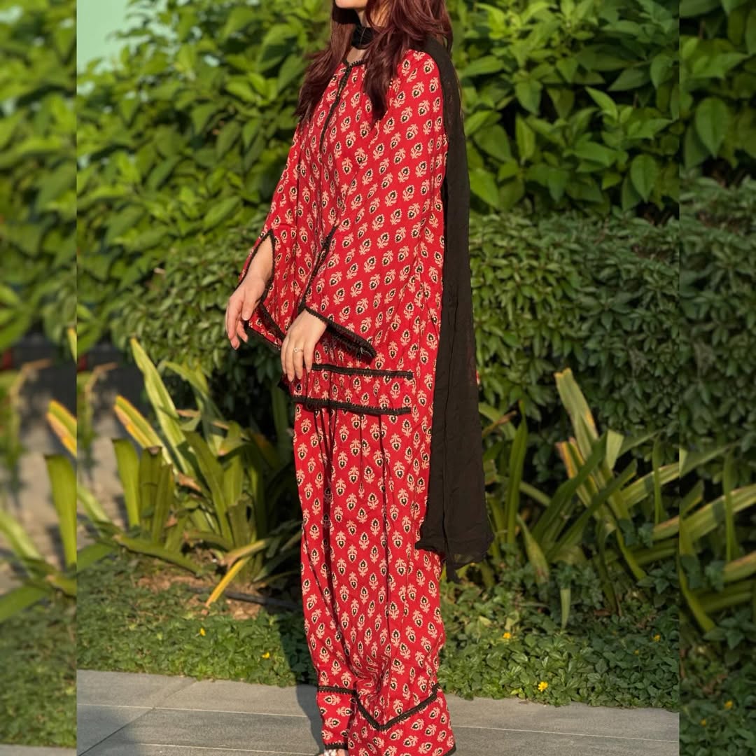 Saanvi Royal Red Printed Salwar Set