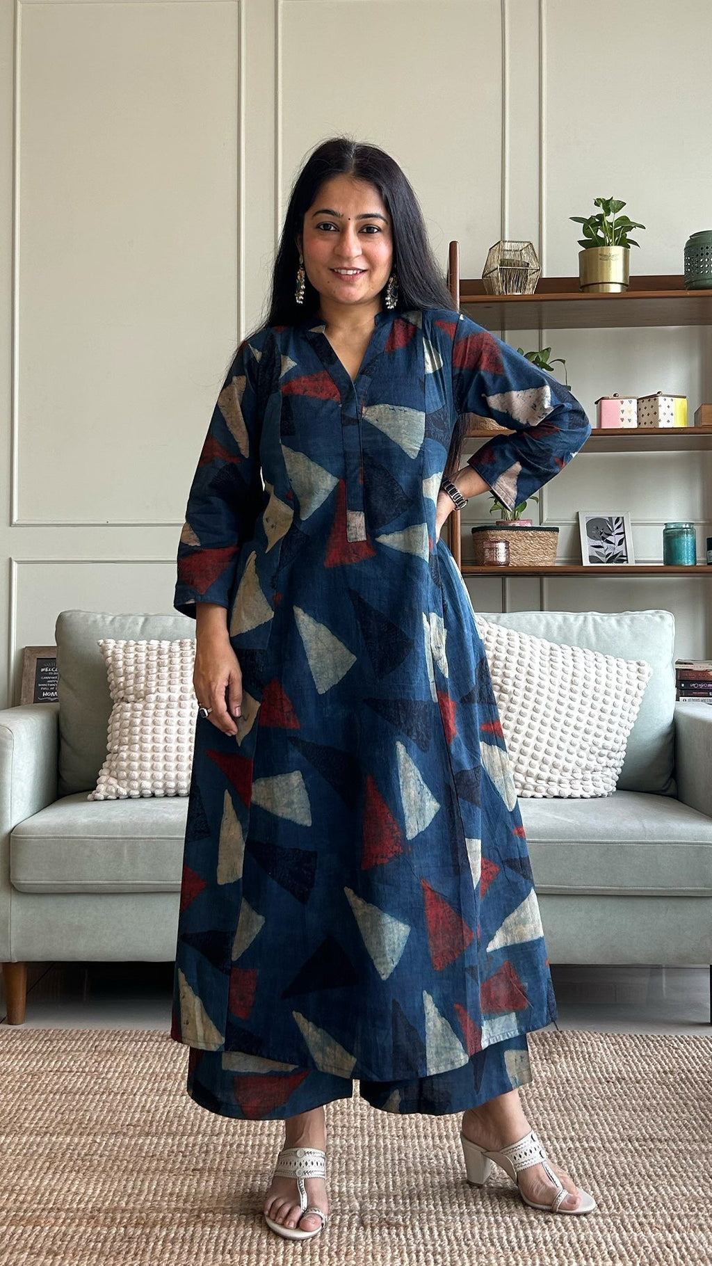 Mansi Ajrakh Handblock Kali Kurta - Indigo