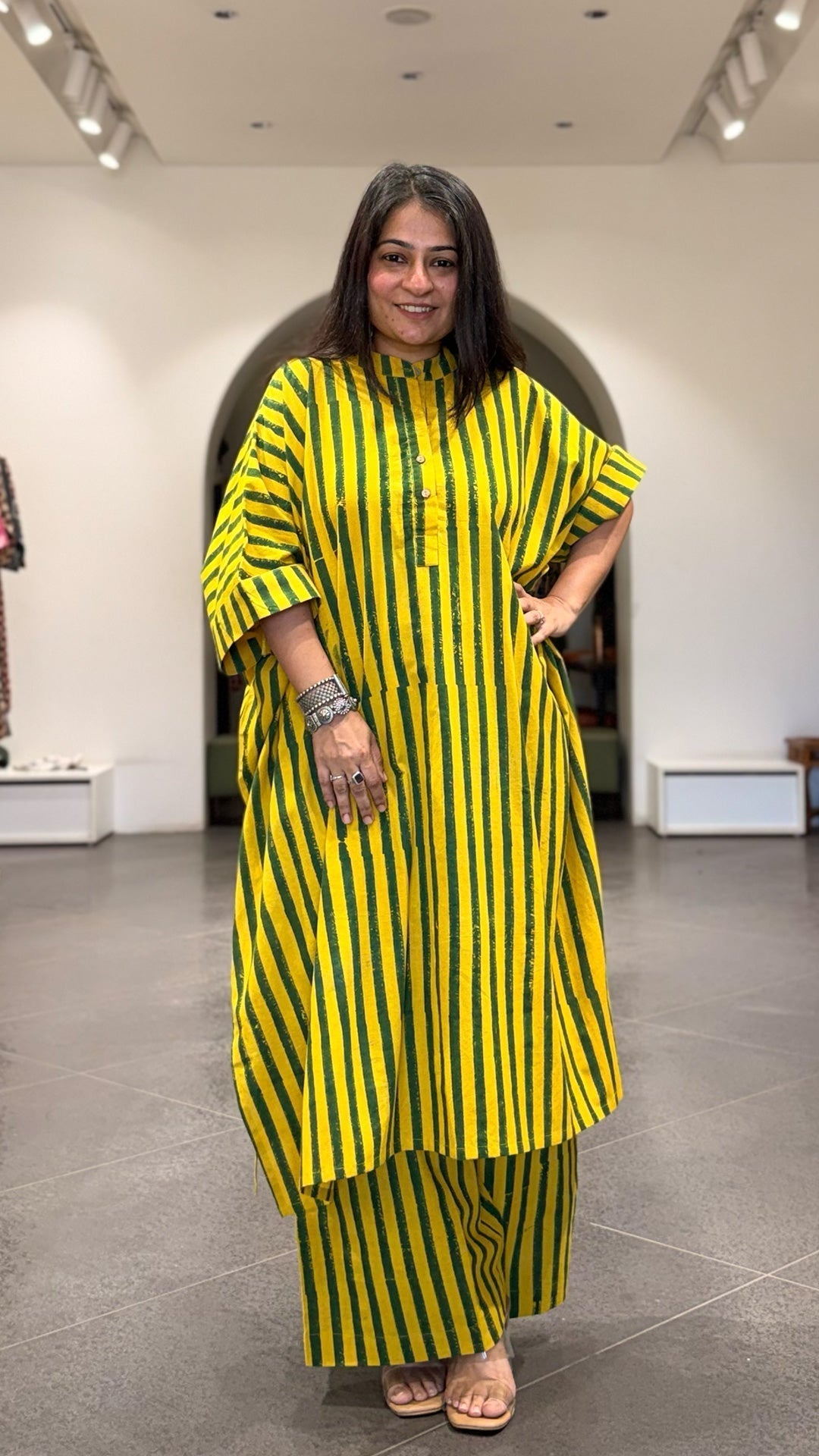 Joe Ajrakh Cotton Kaftan Co-ord - Yellow/Green