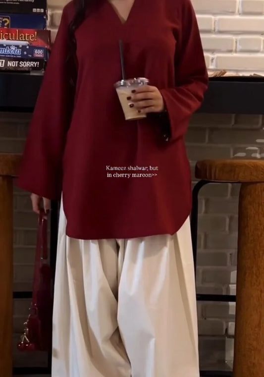 Cherry Maroon Farsi Suit Set