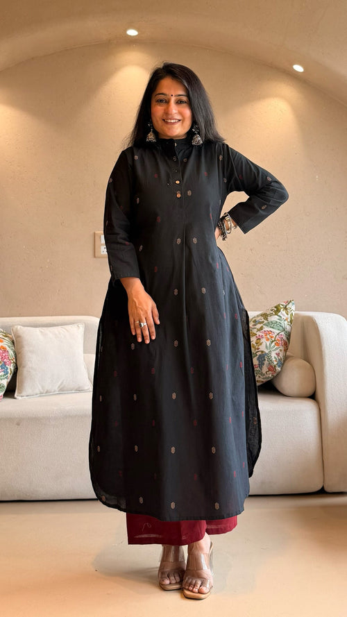 Aashvi Hand Woven Cotton Kurta - Black