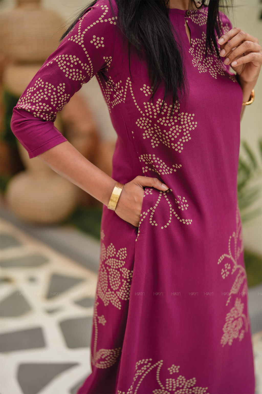 Majenta Goldvine Viscose Co-ord with Boat Neck & 3/4 Sleeves