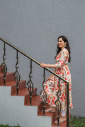 Beige Meticulous Abstract Viscose Printed A-line Dress