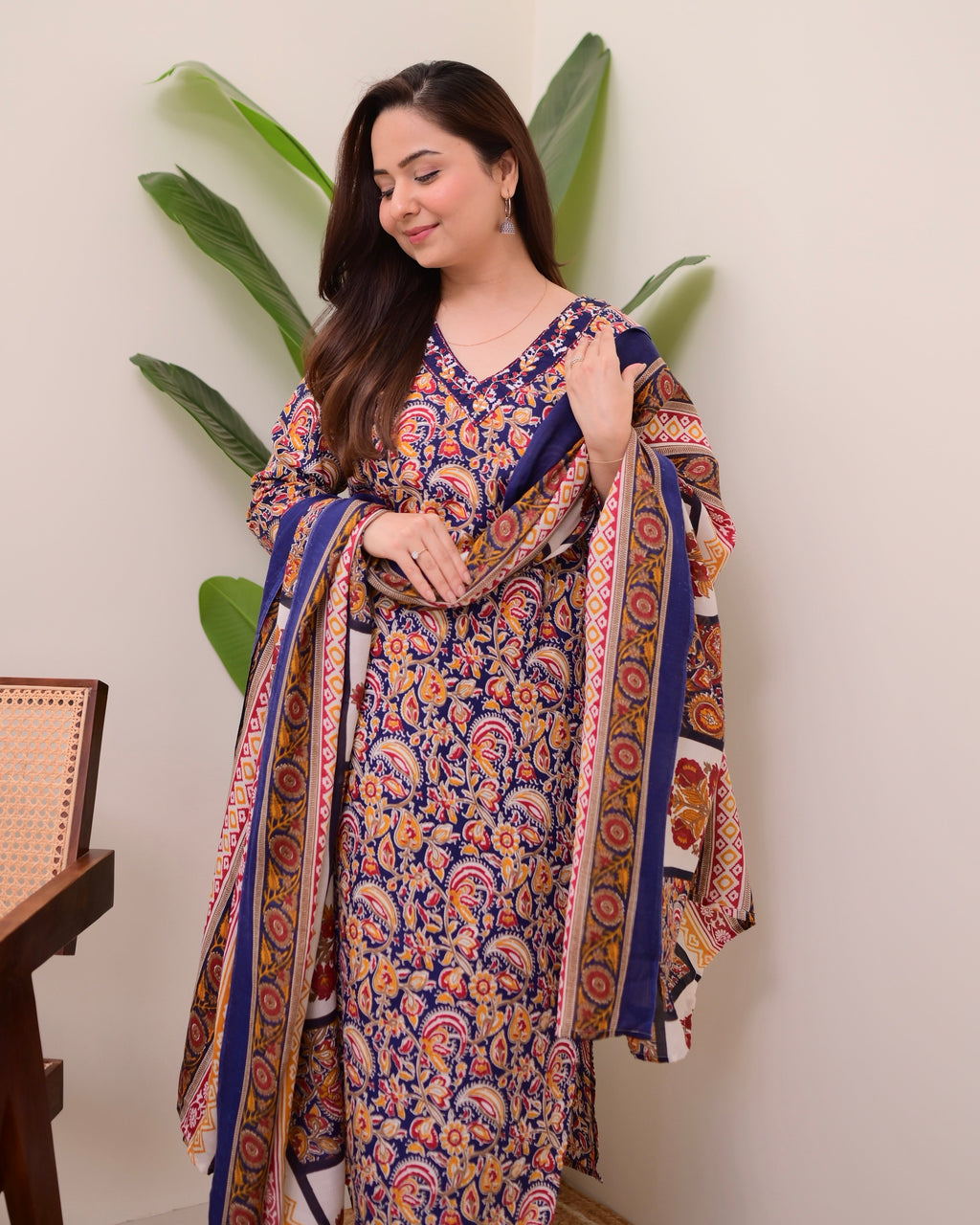 Blue Yellow Paisley Cotton Suit