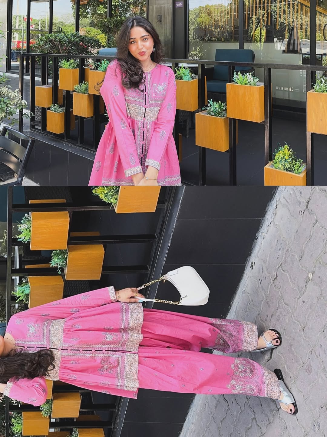 Meher Gul Premium Pink Cotton Farshi Suit Set