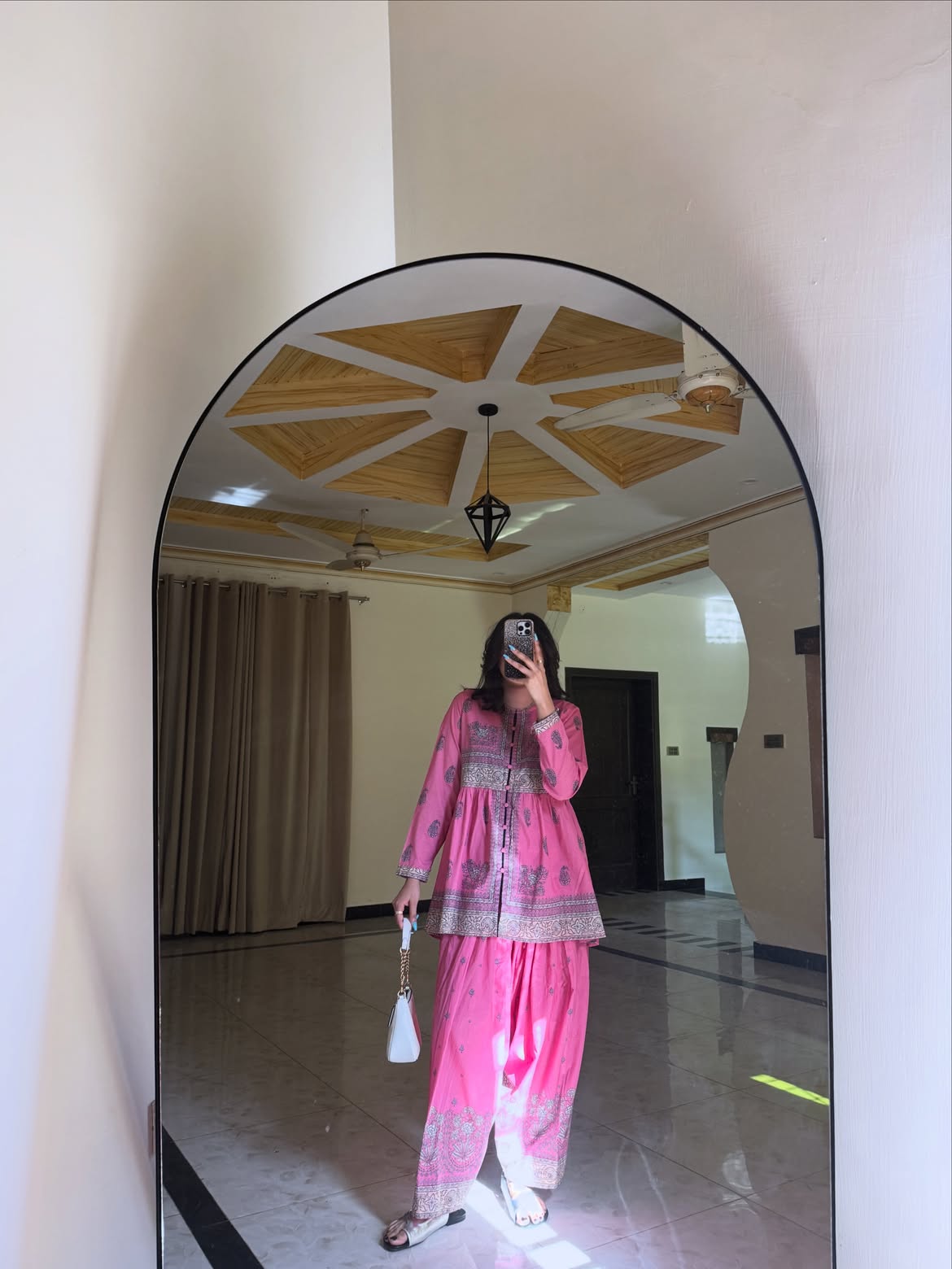 Meher Gul Premium Pink Cotton Farshi Suit Set