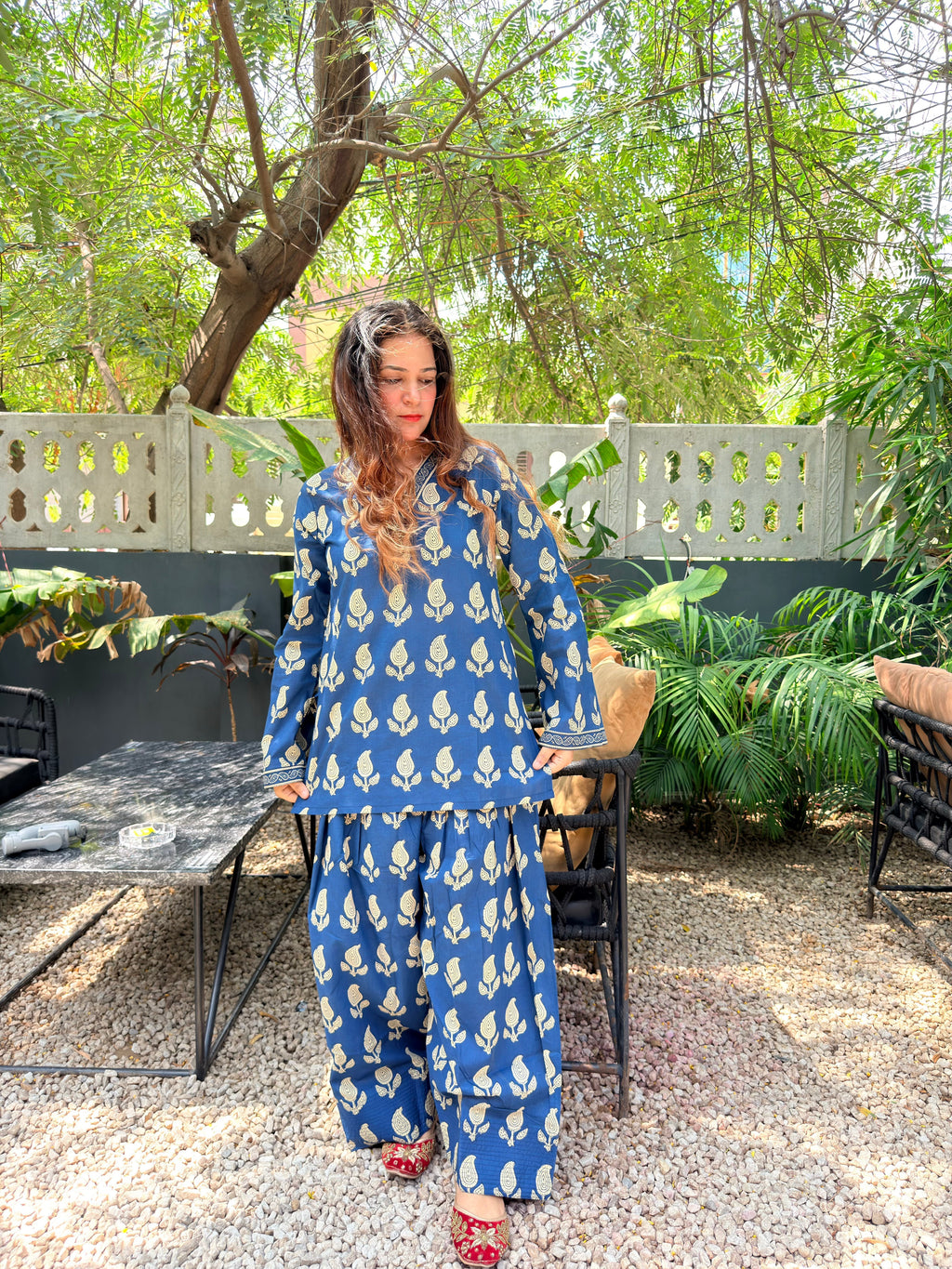 Blue Printed Farshi Salwar Set