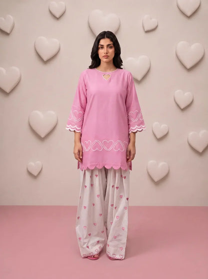 Pink Heart Embroidered Farshi Salwar Set