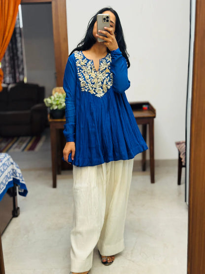 Noor-e-Neel Blue Mul chanderi Farshi salwar Kurta set