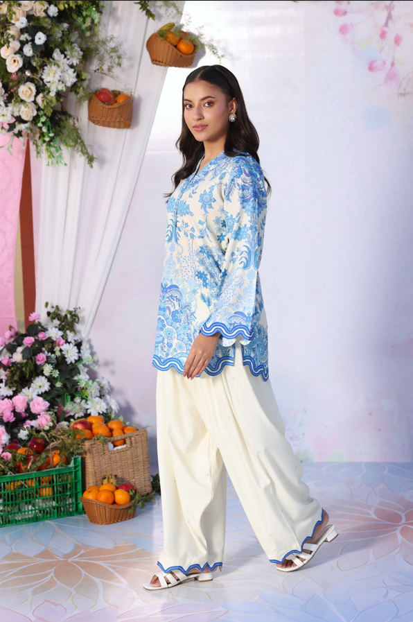 Azure Blossom Printed Kurta Set