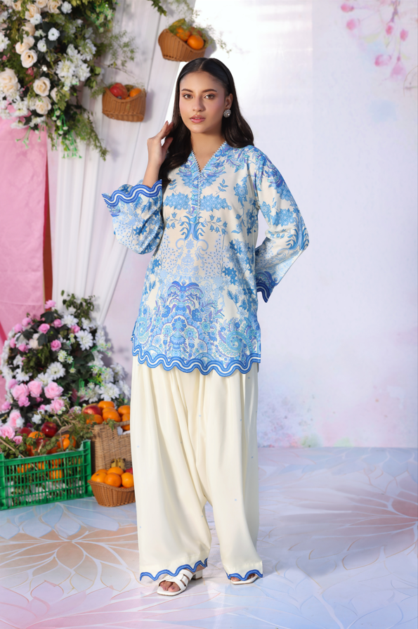 Azure Blossom Printed Kurta Set