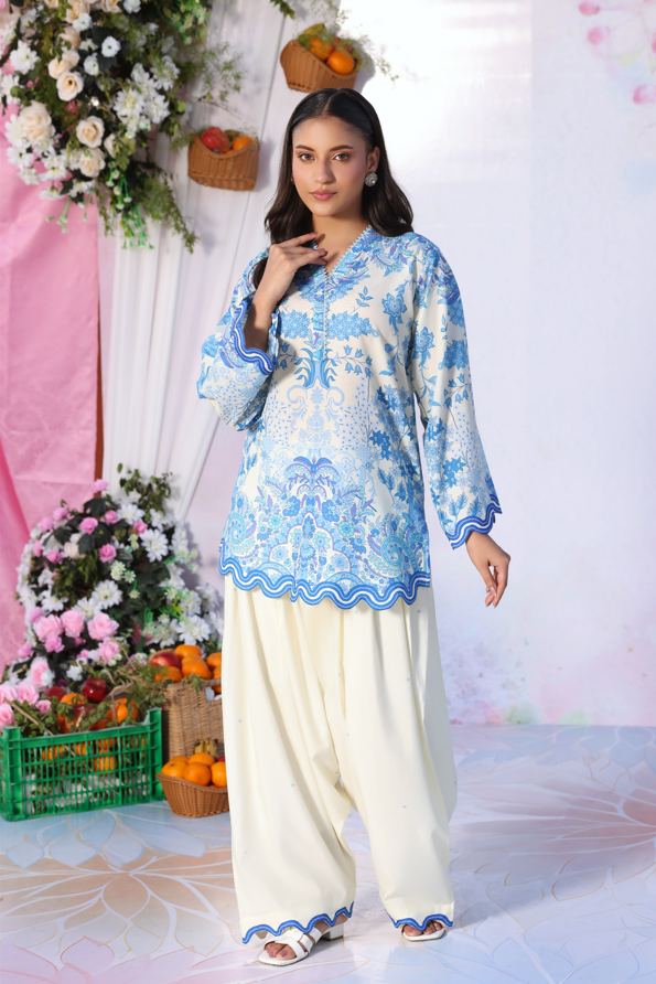 Azure Blossom Printed Kurta Set