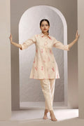 Light Peach Slub Cotton Embroidered Straight Kurta and Pant Set