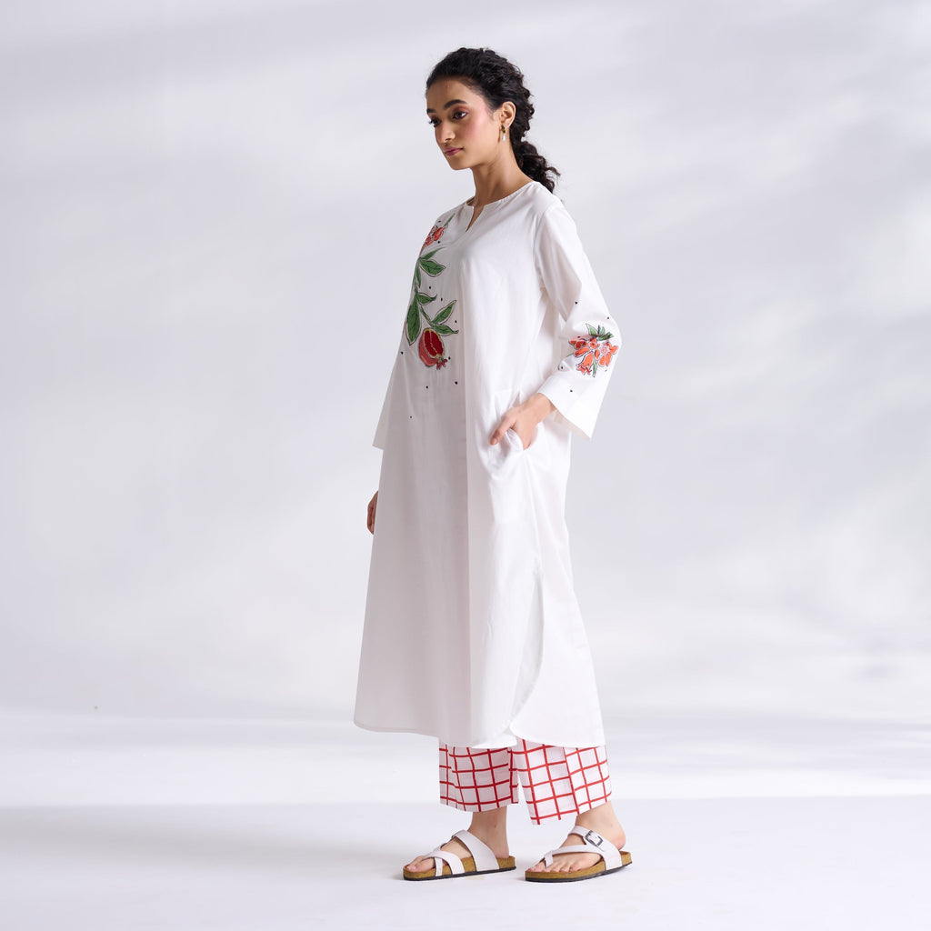 Anaar Patchwork Cotton Kurta Set - Peach