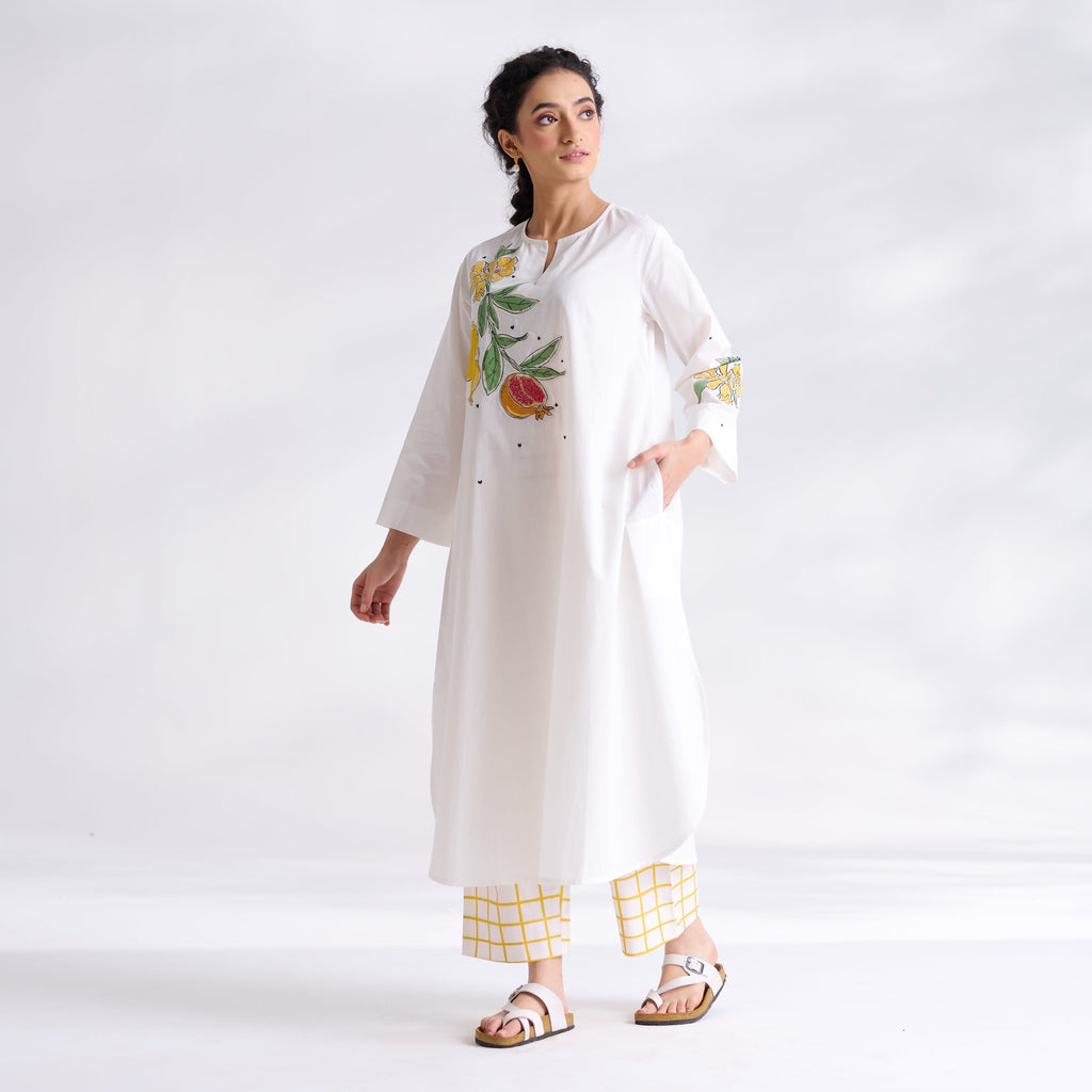 Anaar Patchwork Cotton Kurta Set - Yellow