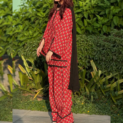 Saanvi Royal Red Printed Salwar Set