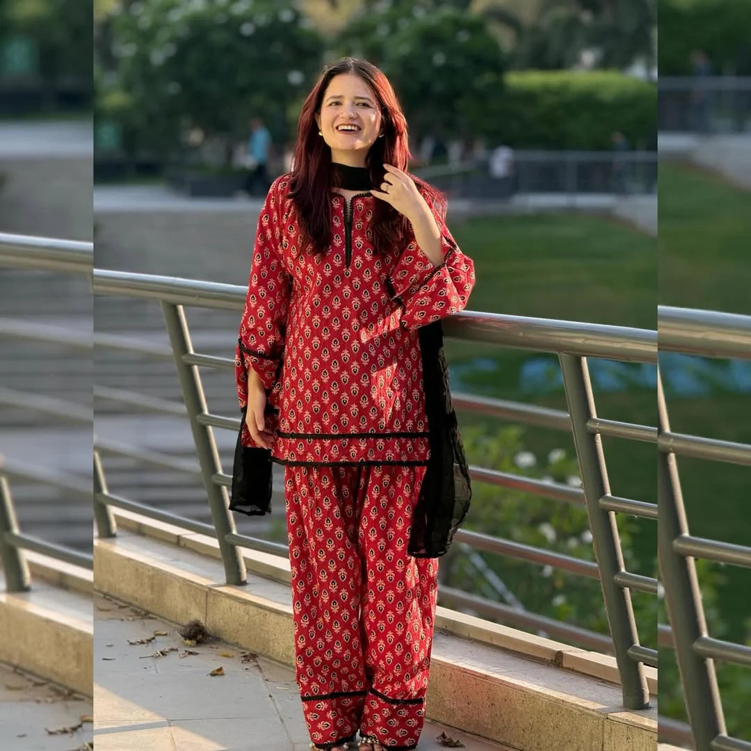 Saanvi Royal Red Printed Salwar Set
