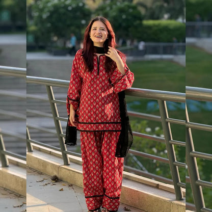 Saanvi Royal Red Printed Salwar Set