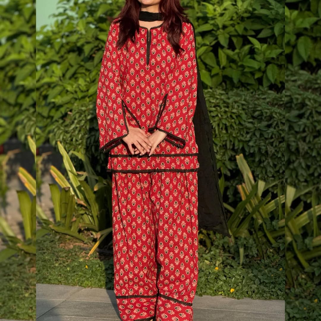 Saanvi Royal Red Printed Salwar Set