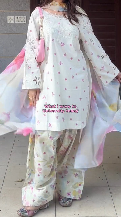 Venni Lvory Pastel Floral Embroidered Lawn Suit