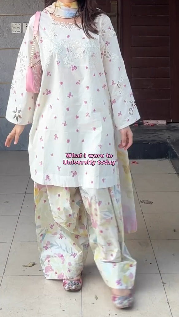 Venni Lvory Pastel Floral Embroidered Lawn Suit