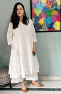 Pearl White Jamdani Phiran with Off White Pyjama